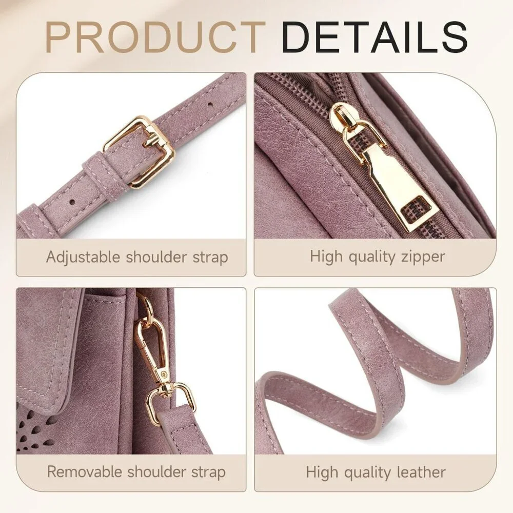Small Leather Crossbody Bag Women Phone Wallet Purse Card Slots Stylish